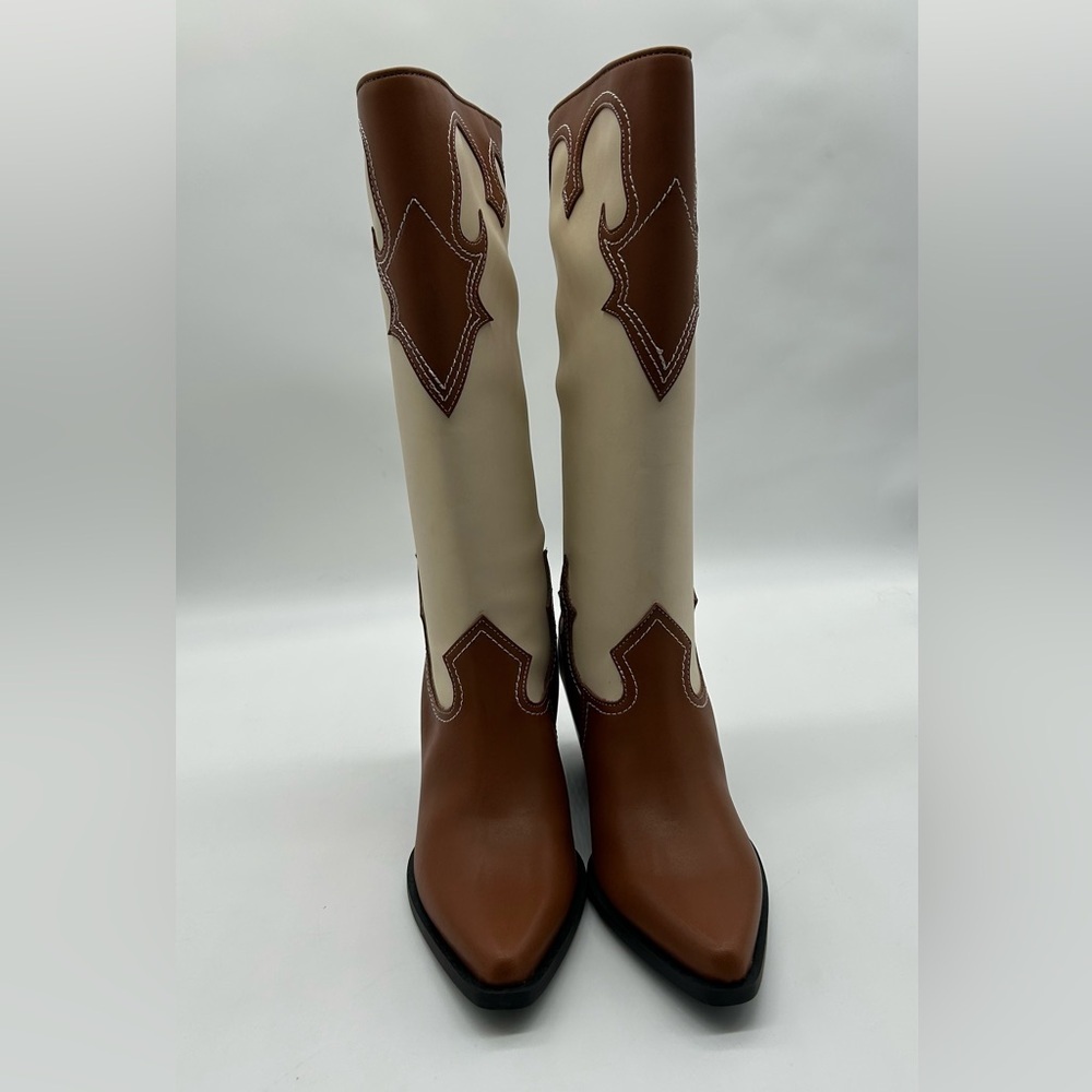 Zodiac Dawson Brown & Cream Vegan Tall Boots – Classic Western Beauty, Size 6M - Picture 5 of 13